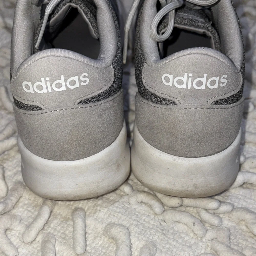 adidas Gray Knit Sneakers with White Three-Stripes - Picture 5 of 8
